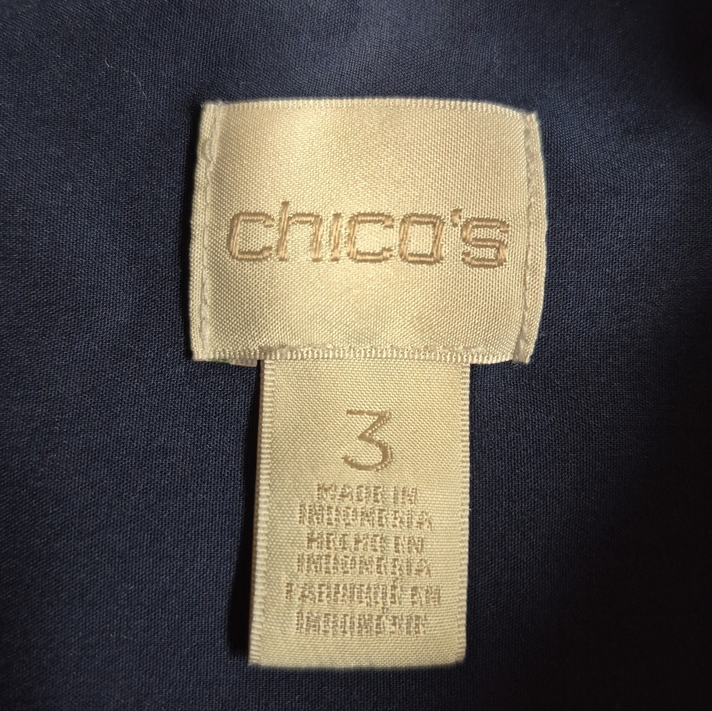 Chico's Sz 3 XL Navy Long Sleeve Button Up Blouse - Picture 3 of 7